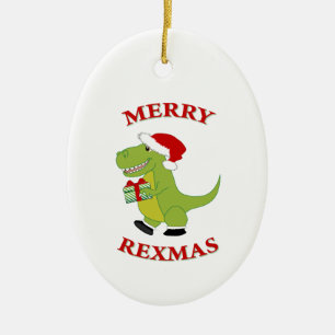 Ornamento De Cerâmica design de dinossauro T-Rex feliz de Rexmas de