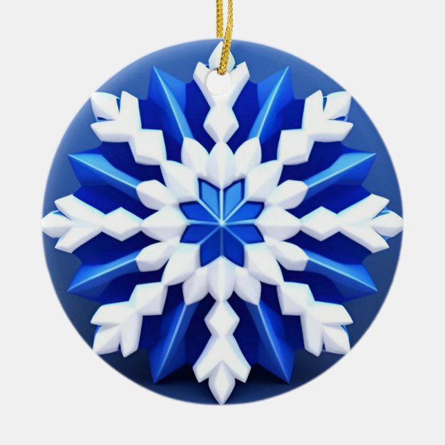 Ornamento De Cerâmica Design de Floco de Neve Branco Detalhado (Frente)