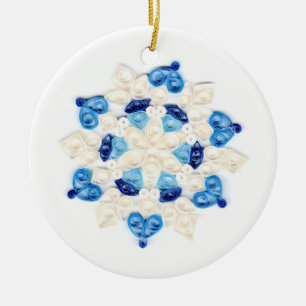 Ornamento De Cerâmica Design de floco de neve brilhante azul e branco