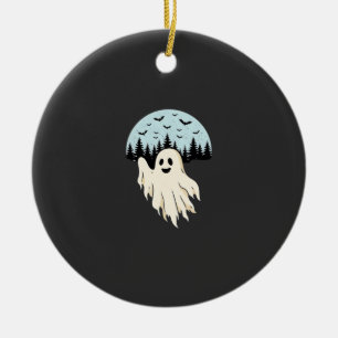 Ornamento De Cerâmica Design de Floresta da Lua Fantasma de Halloween_1