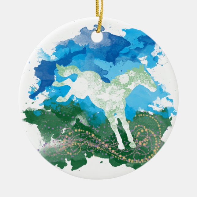 Ornamento De Cerâmica Design de galope do cavalo (Frente)