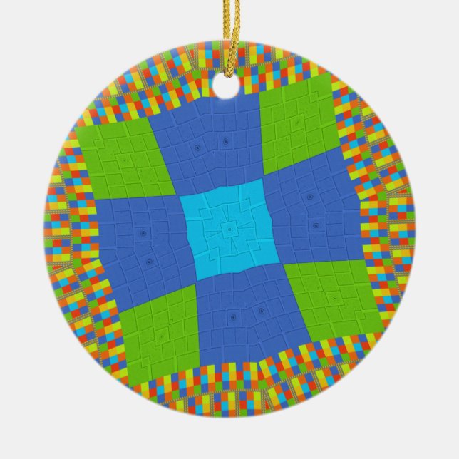 Ornamento De Cerâmica Design de Impressão de Arte Ciana Azul Belo e Belo (Frente)