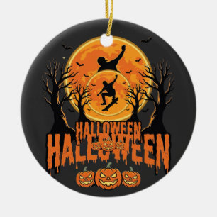Ornamento De Cerâmica Design de Lua de Skateboard de Halloween
