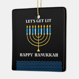 Ornamento De Cerâmica Design de Menorá de Hanukkah Azul Fofo e Divertido