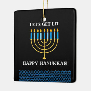 Ornamento De Cerâmica Design de Menorá de Hanukkah Azul Fofo e Divertido