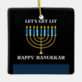Ornamento De Cerâmica Design de Menorá de Hanukkah Azul Fofo e Divertido