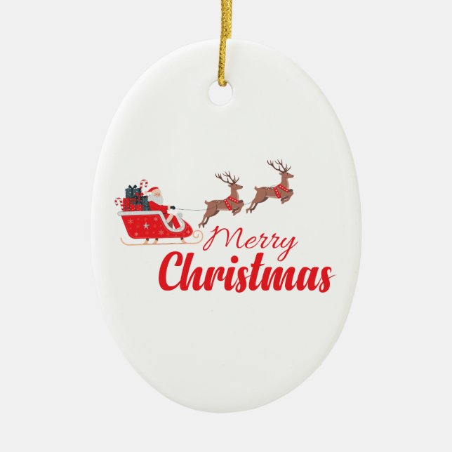 Ornamento De Cerâmica Design de Natal e renas (Frente)