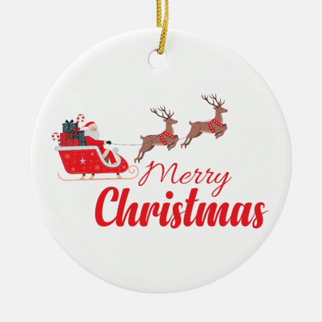 Ornamento De Cerâmica Design de Natal e renas (Frente)