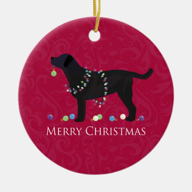 Ornamento De Cerâmica Design de Natal Merry Black Lab (Frente)