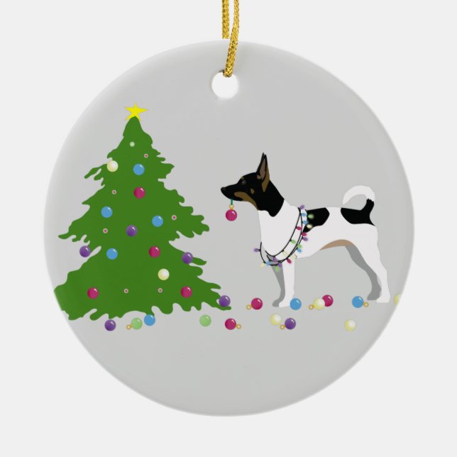 Ornamento De Cerâmica Design de Natal Rat Terrier Silhouette (Frente)