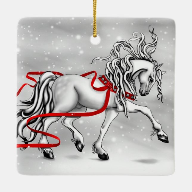 Ornamento De Cerâmica Design de Natal White Stallion (Verso)
