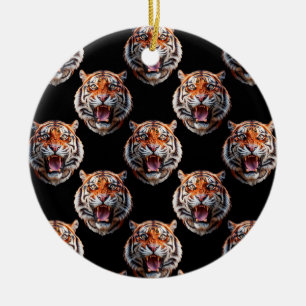 Ornamento De Cerâmica Design de Padrão de Cabeça Tiger - Preto