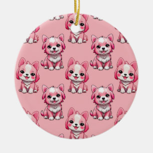 Ornamento De Cerâmica Design de padrão de cachorrinho rosa - Rosa