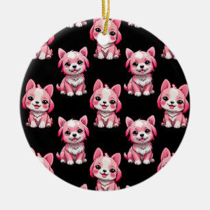 Ornamento De Cerâmica Design de Padrão de Cachorro Rosa - Preto