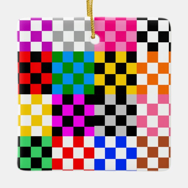 Ornamento De Cerâmica Design de padrão de verificação de patch multicolo (Frente)