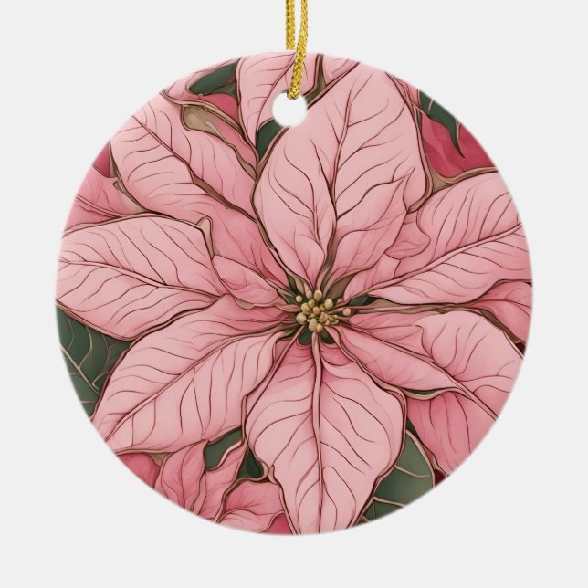 Ornamento De Cerâmica Design de Poinsettia de Natal rosa (Frente)