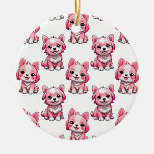 Ornamento De Cerâmica Design de Puppy Dog Patterno - branco