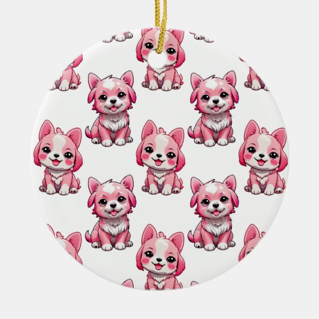 Ornamento De Cerâmica Design de Puppy Dog Patterno - branco (Frente)