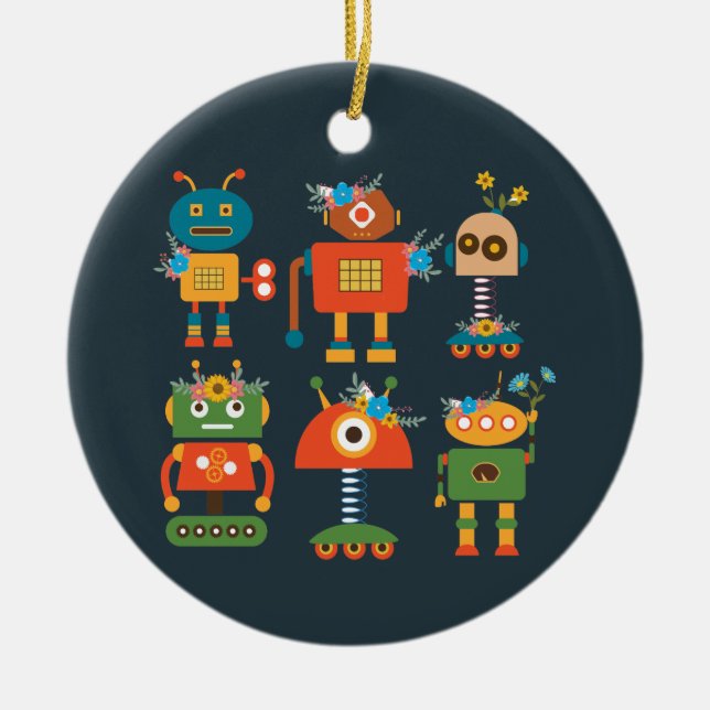 Ornamento De Cerâmica Design de robots bonitos para crianças (Frente)