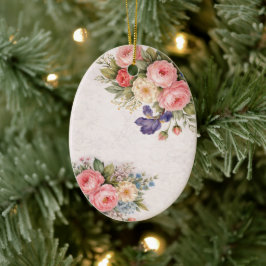 Ornamento De Cerâmica Design de Rosa Floral Personalizada Rústica Vintag