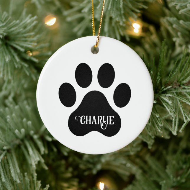 Ornamento De Cerâmica Design de Silhueta do Nome da Pata do Cachorro (Árvore)
