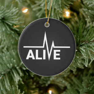 Ornamento De Cerâmica Design de texto Alive Heartbeat