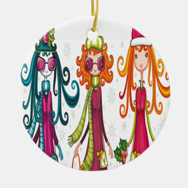 Ornamento De Cerâmica Design de três meninas (Frente)
