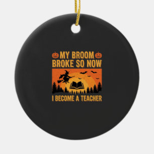 Ornamento De Cerâmica Design Divertido de Halloween Professor Vassoura P