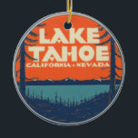 Ornamento De Cerâmica Design do decalque das viagens vintage de Lake<br><div class="desc">Design do decalque das viagens vintage de Lake Tahoe</div>