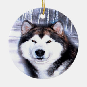 Ornamento De Cerâmica Design do Malamute do Alasca pelo artista
