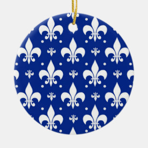 Ornamento De Cerâmica Design do padrão Fleur-de-lis de fundo azul