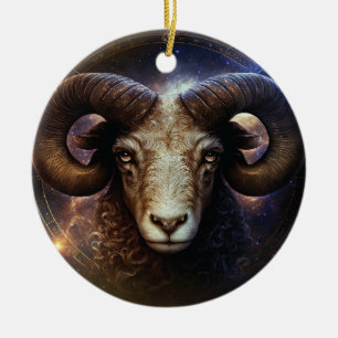Ornamento De Cerâmica Design em Aquarela do Signo de Áries