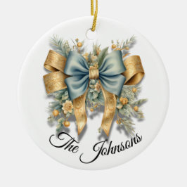 Ornamento De Cerâmica Design Festivo Dourado e Azul - Personalizado