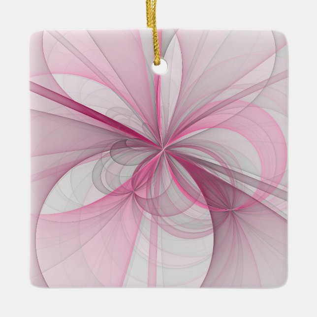 Ornamento De Cerâmica Design Fractal de Cinza Abstrato moderno (Frente)