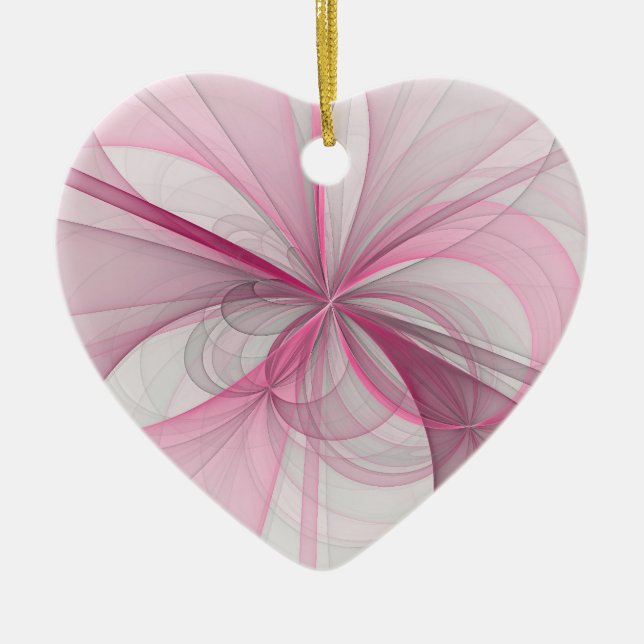 Ornamento De Cerâmica Design Fractal de Cinza Abstrato moderno (Frente)