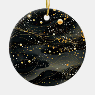 Ornamento De Cerâmica Design Futurista Preto e Dourado à Meia-Noite