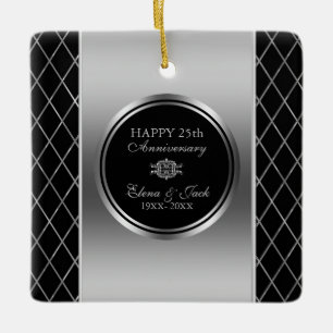Ornamento De Cerâmica Design Geométrico de Black E Silver - 25 Aniversár