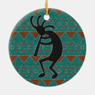 Ornamento De Cerâmica Design tribal de Kokopelli de turquesa do sudoeste