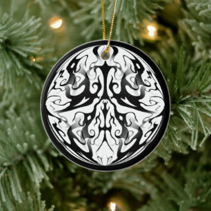 Ornamento De Cerâmica Design Tribal Face em Fogo e Chamas