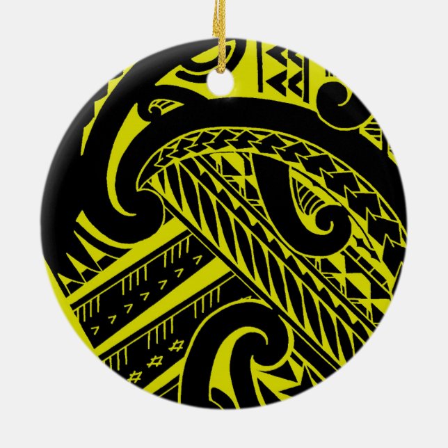 Ornamento De Cerâmica Design tribal samoano do tatuagem com spearheads (Traseira)