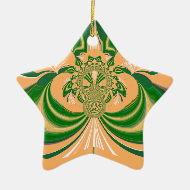 Ornamento De Cerâmica Design verde amarelo. (Frente)