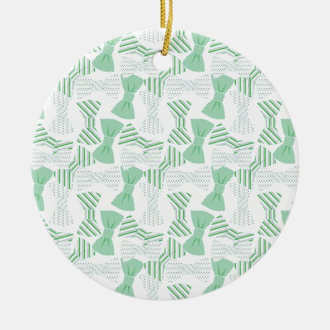 Ornamento De Cerâmica Design verde e azul BOWTIES do laço (Frente)