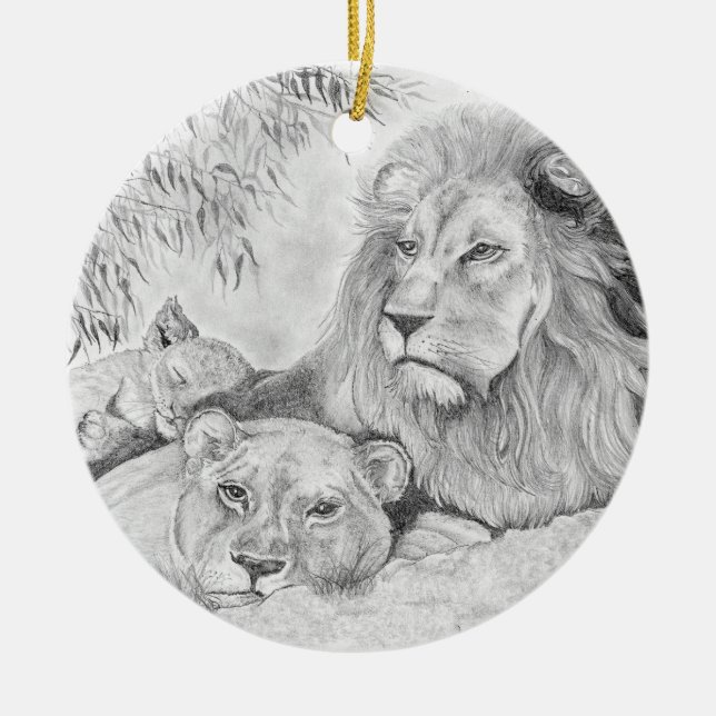 Ornamento De Cerâmica Deslocação Familiar de Leão (Frente)