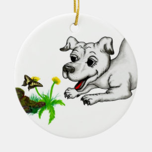 Ornamento De Cerâmica Despertar de primavera, filhote com borboleta