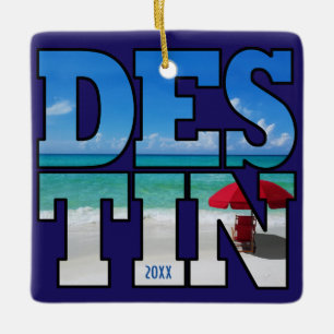 Ornamento De Cerâmica Destin FL Beach Umbrella Typografia Use sua própr