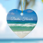 Ornamento De Cerâmica Destin Florida Beauily Beach Photoographic Heart<br><div class="desc">Uma bela fotografia de praia tirada no destino ideal de férias de Destin,  Flórida. As maravilhosas águas verdes de Sandestin se lavam até a costa arenosa sob céus azul sereno para fazer a foto perfeita das férias.</div>