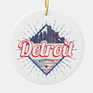 Ornamento De Cerâmica Detroit Michigan United States Skyline Vintage EUA