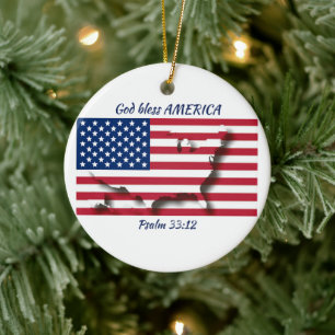 Ornamento De Cerâmica DEUS ABENÇOE AMERICA Flag Scripting Personalizado