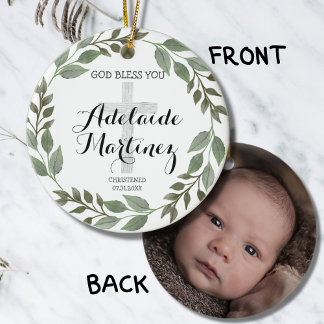 Ornamento De Cerâmica Deus abençoe Christening Baptism Green Botanical