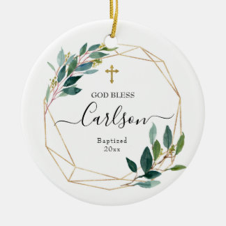 Ornamento De Cerâmica Deus abençoe verde batizado